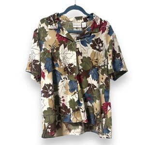 Alfred Dunner Beige Dark Floral Leaf Short Sleeve Button Up Women’s Plus Size 20